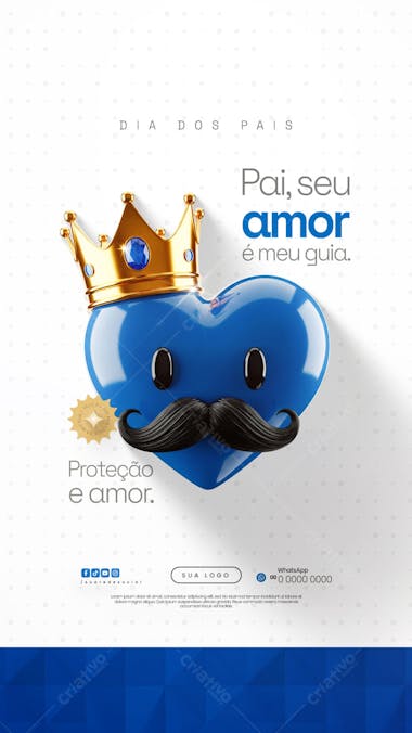 Modern and clean Father's Day flyer design.  Features a stylized blue heart with a crown and mustache, using gold accents. Perfect for businesses wishing to celebrate fathers.