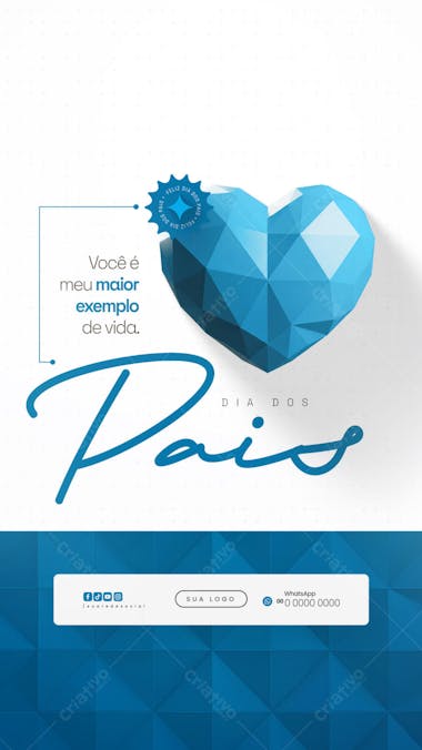 Modern and elegant Father's Day flyer template. Featuring a geometric blue heart, inspirational message, and space for customization. Perfect for social media, print, or online promotions.