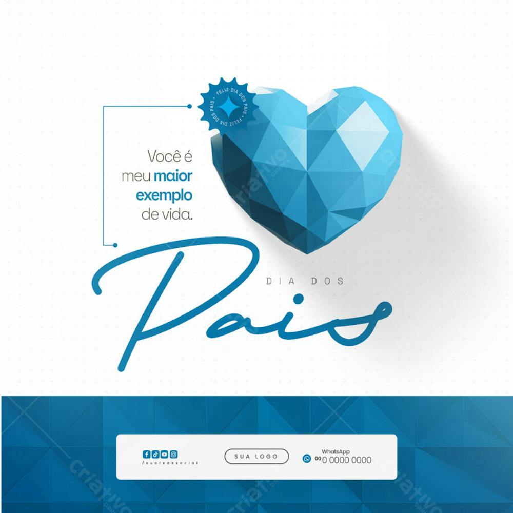 Clean and modern Father's Day post template. Featuring a blue low poly heart and a heartwarming message. Perfect for social media and expressing appreciation.
