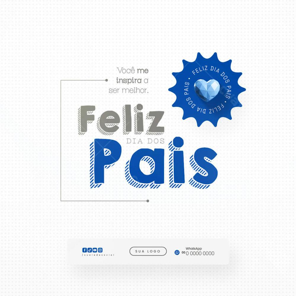 Father's Day social media post template in PSD format. Clean design with blue and gray colors, modern typography and a geometric blue heart. Perfect for social media and digital communication, targeting businesses and individuals who want to honor fathers.