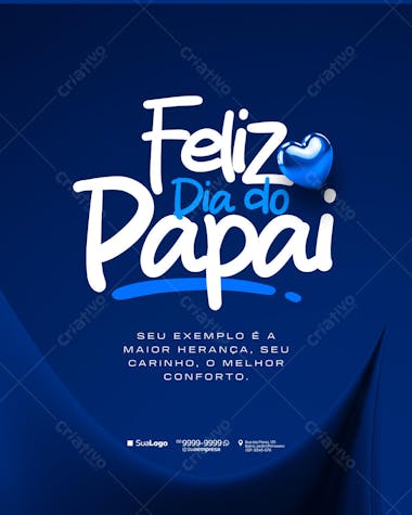 Father's Day flyer template with a dark blue background and light blue accents. Features modern calligraphy and a shiny blue heart. Perfect for businesses to honor fathers and convey love and comfort.