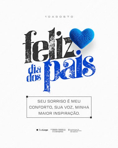 Clean and modern Father's Day flyer template. Featuring a blue and gray color scheme, a grunge texture on the "Happy Father's Day" text, and a crocheted blue heart. Perfect for social media and print marketing, targeting businesses and individuals wishing to celebrate fathers.