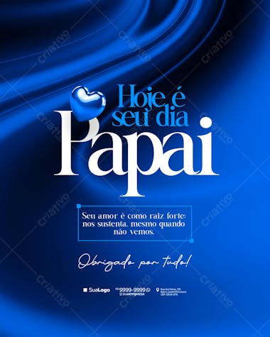 Elegant and sophisticated Father's Day PSD template featuring a royal blue background, a shiny blue heart, and modern typography. Perfect for social media posts, virtual or printed cards. Target audience: businesses, families, and individuals.