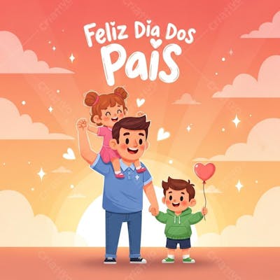 Pai com filhos no pôr do sol Dia dos Pais