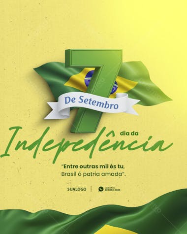 Celebrate Brazil's Independence Day with this elegant and patriotic flyer design. Featuring the colors of the Brazilian flag––green and yellow––this template is perfect for social media, schools, businesses, and celebratory events. Download this free PSD today!