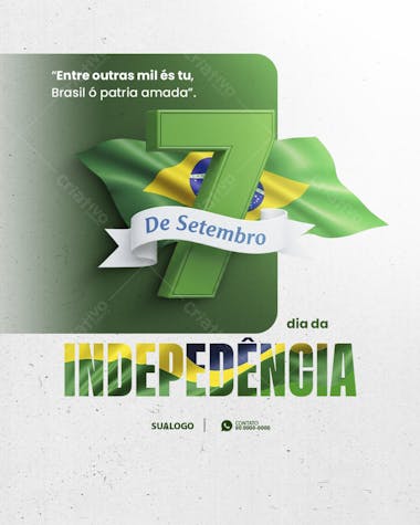 Modern and elegant flyer design for Brazil's Independence Day (September 7th). Featuring the Brazilian flag colors (green, yellow, and blue). Perfect for businesses and organizations to celebrate Brazilian independence. Target audience: businesses, schools, institutions.