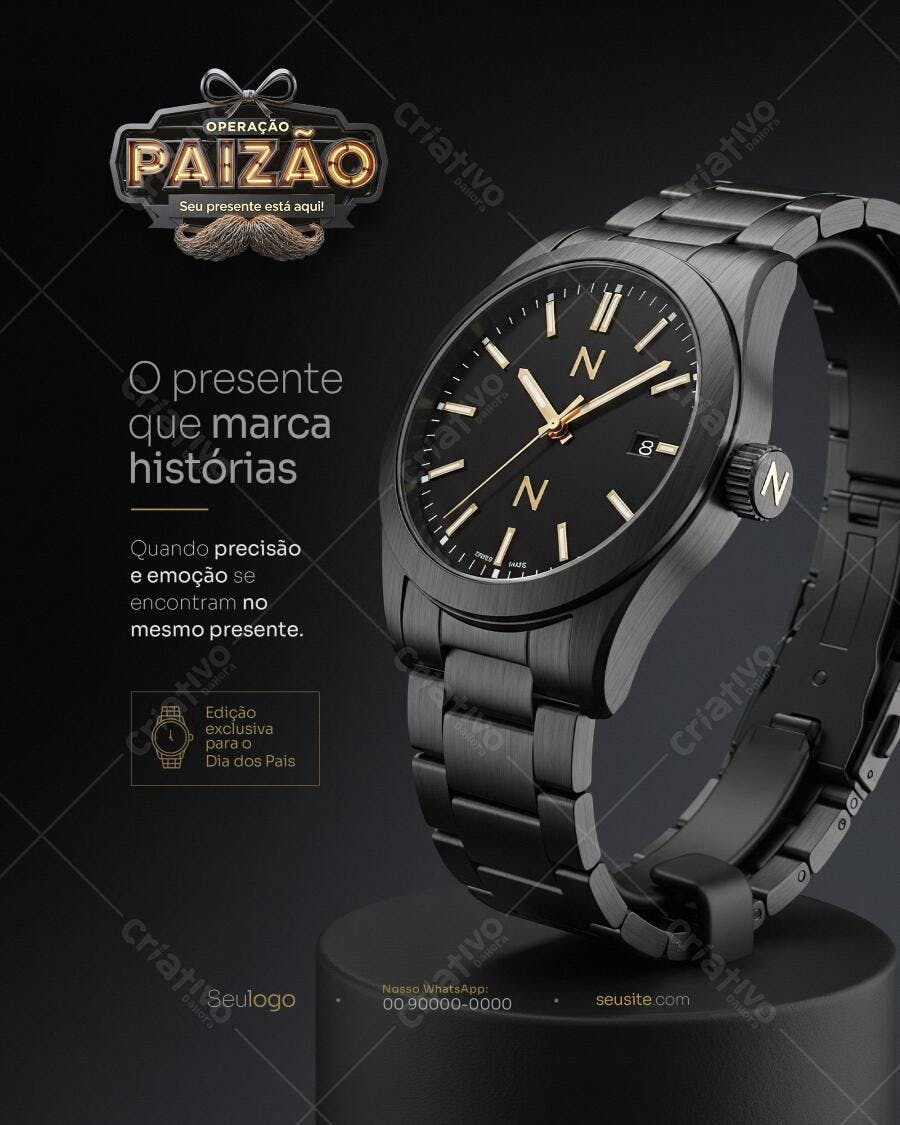 Flyer Dia dos Pais Relógio Preto PSD Editável