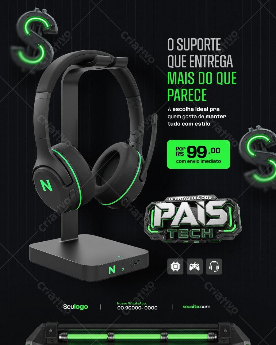 Banner Dia dos Pais: Headphone Gamer PSD Editável