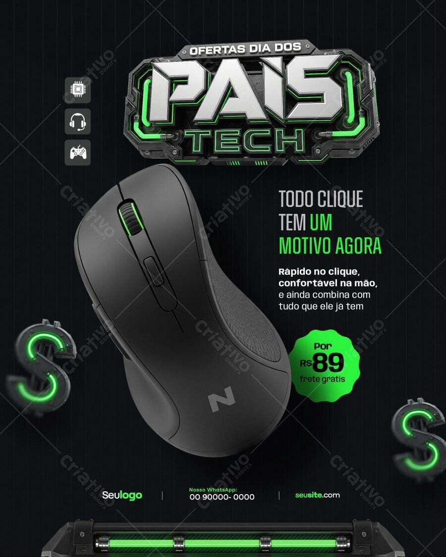 Flyer Dia dos Pais com Mouse Gamer PSD Editável