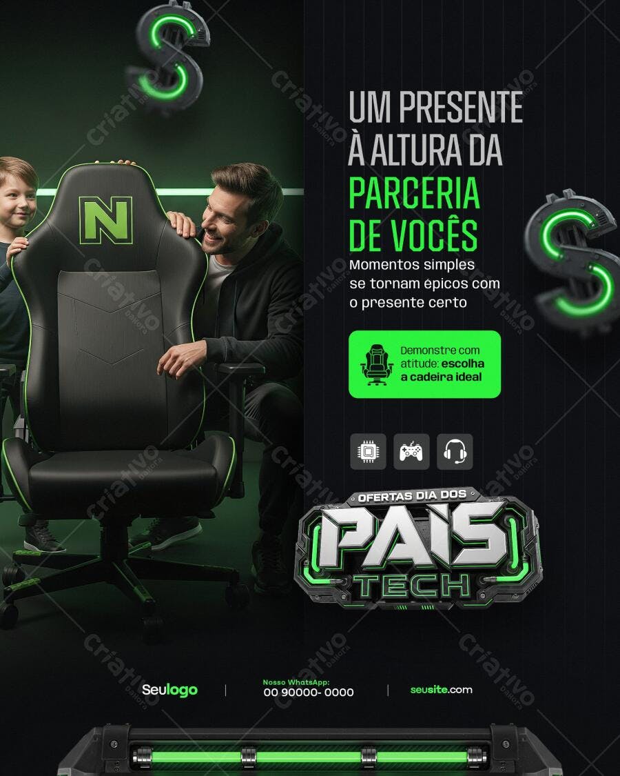 Flyer Dia dos Pais: Cadeira Gamer PSD Editável