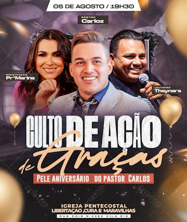Flyer para Culto de Ação de Graças 05 de Agosto PSD Editável
