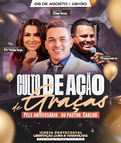 Flyer para Culto de Ação de Graças 05 de Agosto PSD Editável
