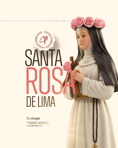 Flyer Dia de Santa Rosa de Lima PSD Editável