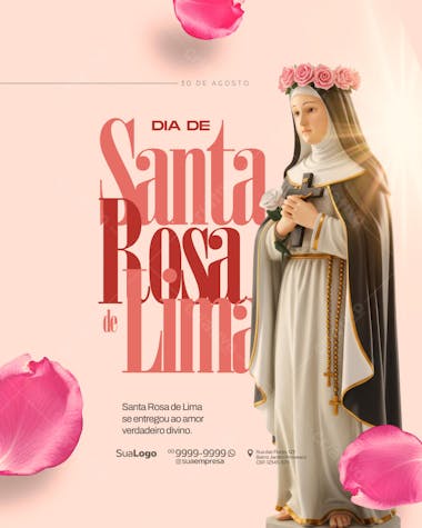 Flyer Dia de Santa Rosa de Lima 30 de Agosto PSD Editável