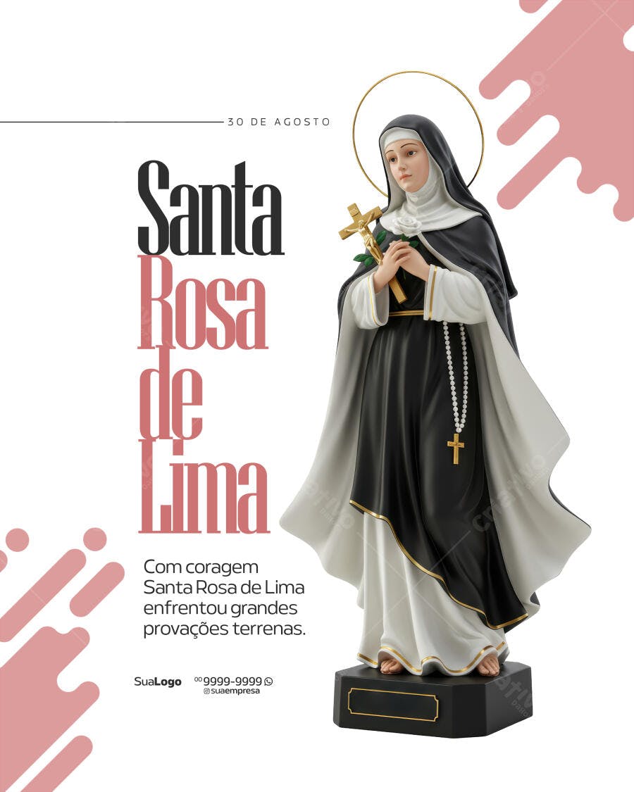 Post para Dia de Santa Rosa de Lima 30 de Agosto PSD Editável