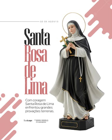 Post para Dia de Santa Rosa de Lima 30 de Agosto PSD Editável