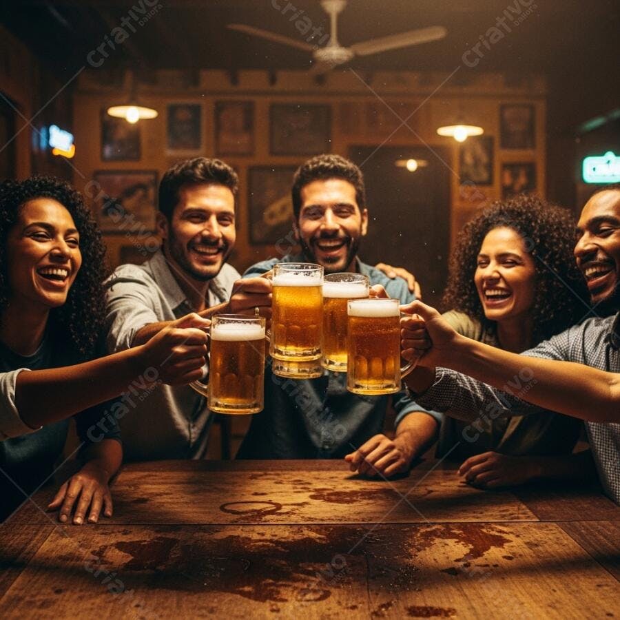 Amigos brindando com cerveja em bar