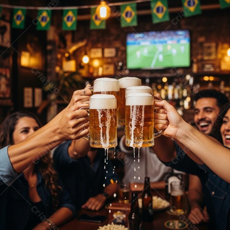 Amigos brindando com chopp em bar