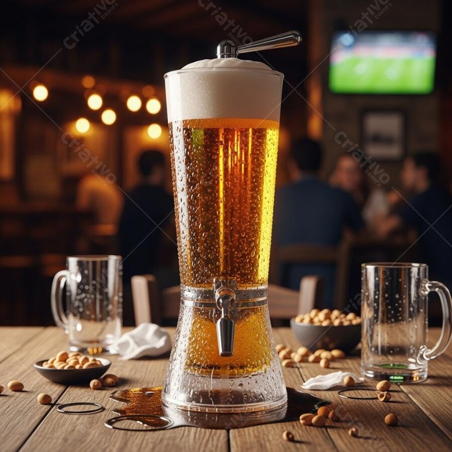 Torre de Cerveja em Bar com Amendoins