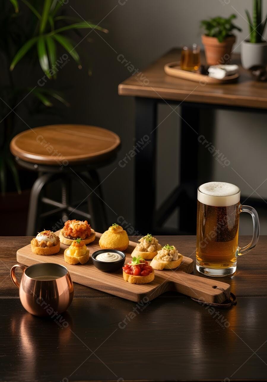 Petiscos e Cerveja em Mesa de Bar