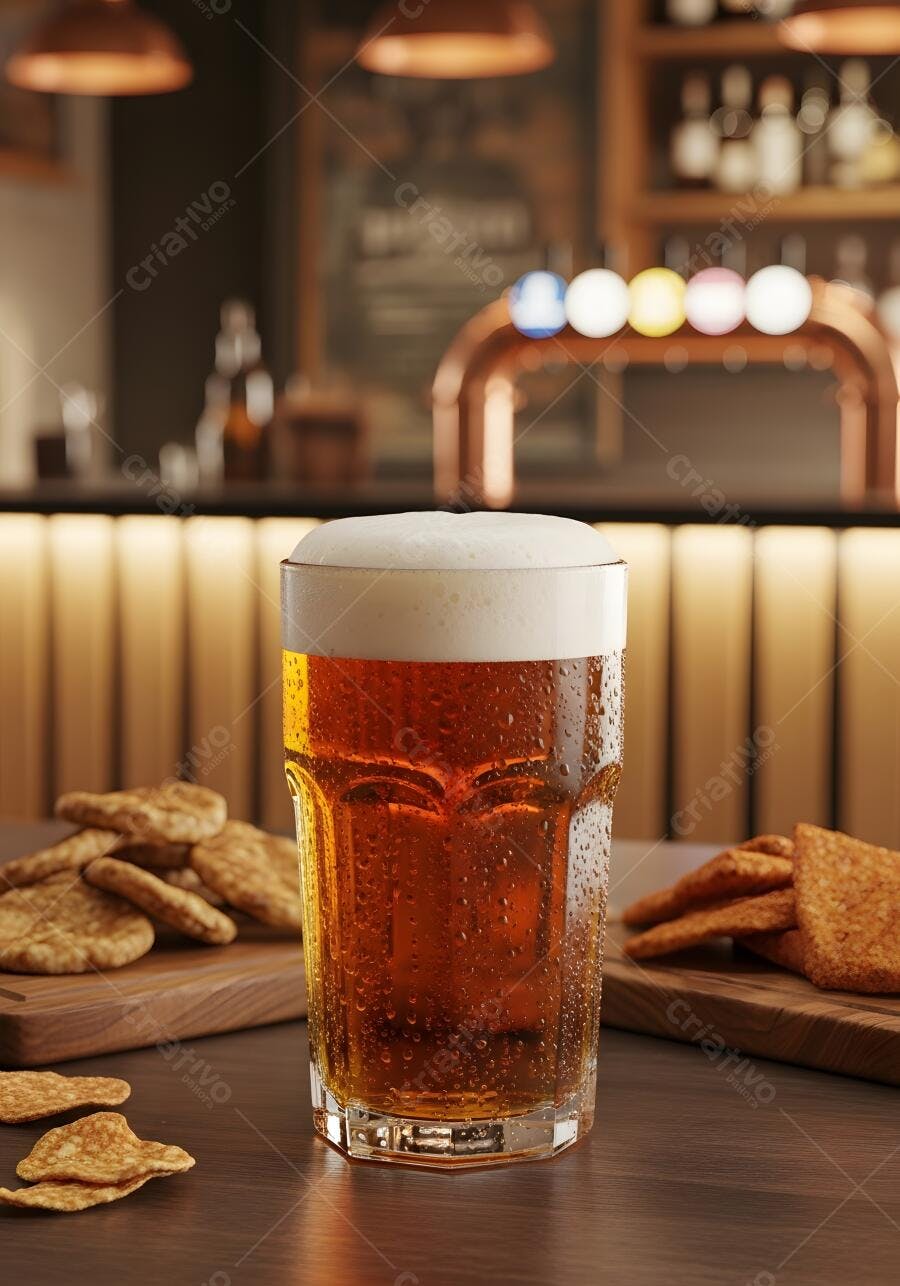 Chopp gelado com aperitivos em bar