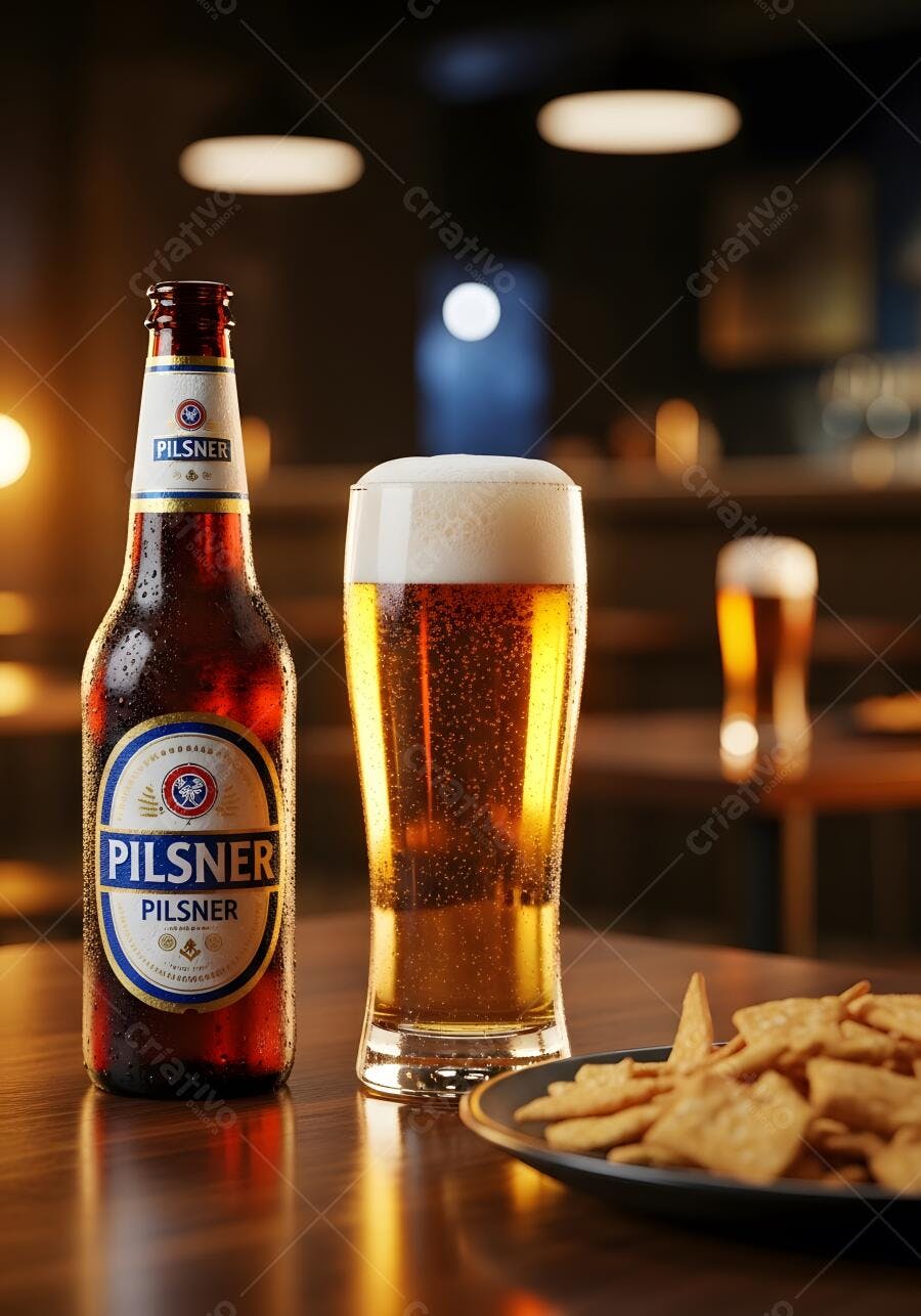 Cerveja Pilsner com salgadinhos bar