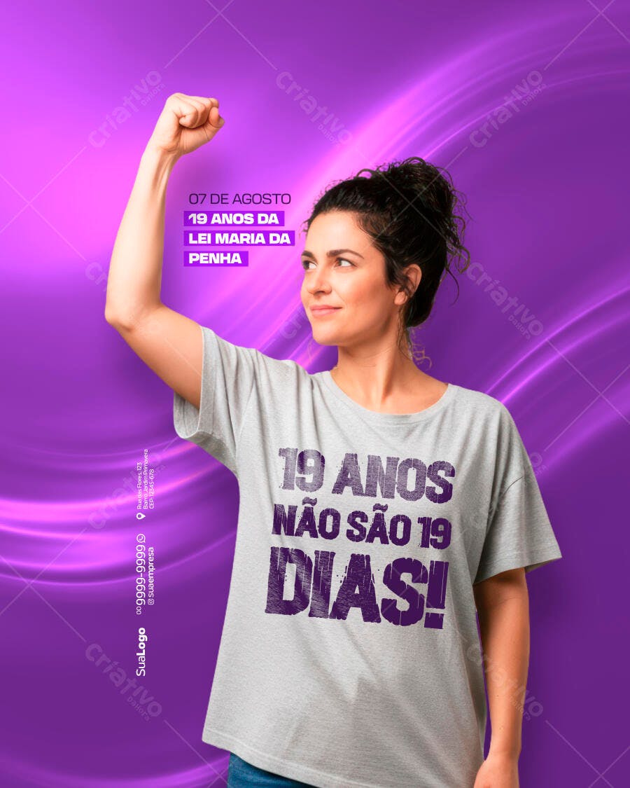 Camiseta Dia 07 de Agosto - Lei Maria da Penha PSD Editável