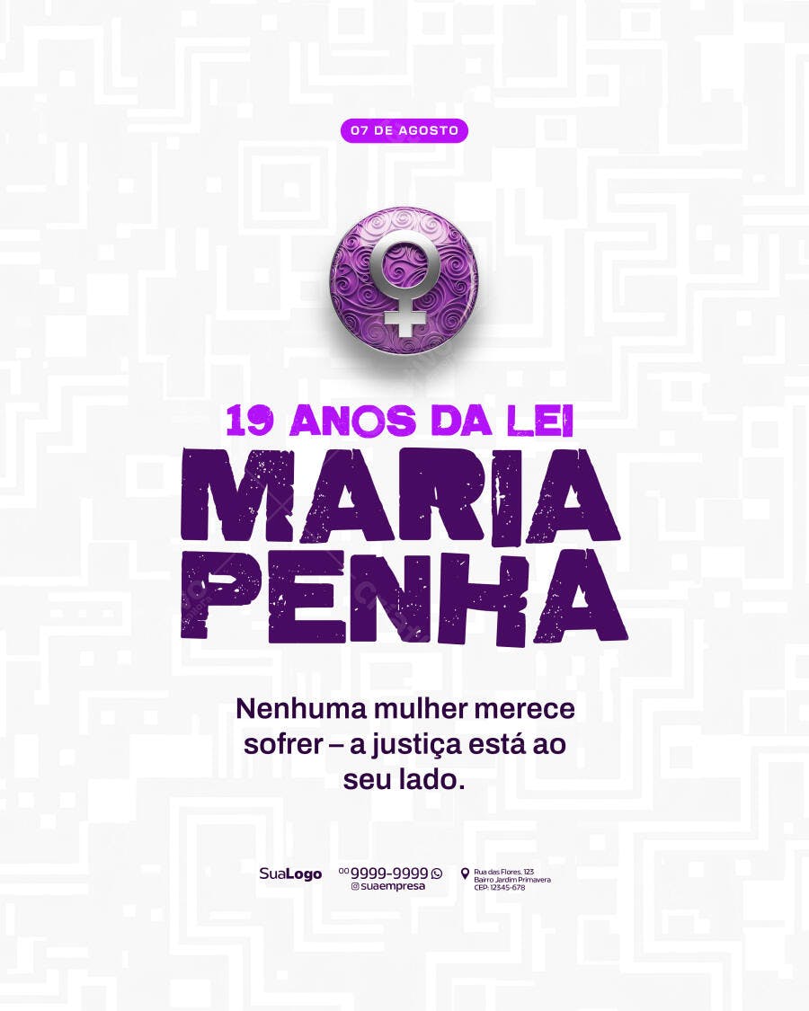Flyer Dia da Lei Maria da Penha PSD Editável