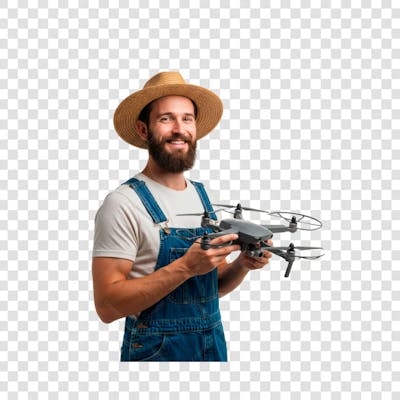 Imagem PNG Agricultor com Drone fundo transparente