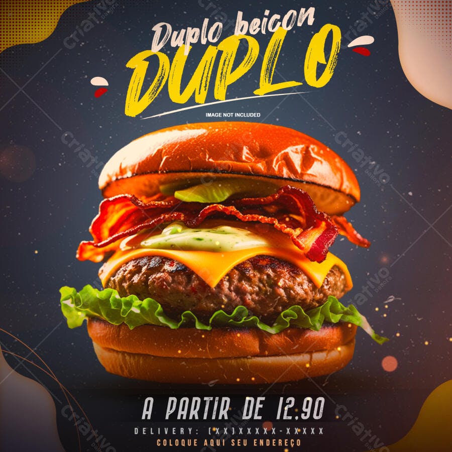 Flyer para Lançamento de Hambúrguer Duplo PSD Editável