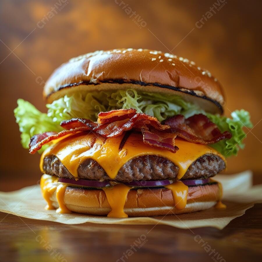 Hambúrguer com bacon e queijo derretido