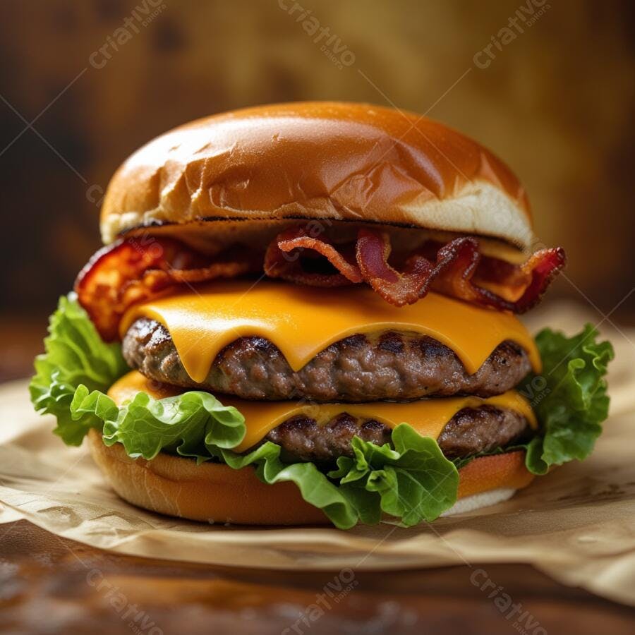 Duplo hambúrguer com bacon e queijo derretido