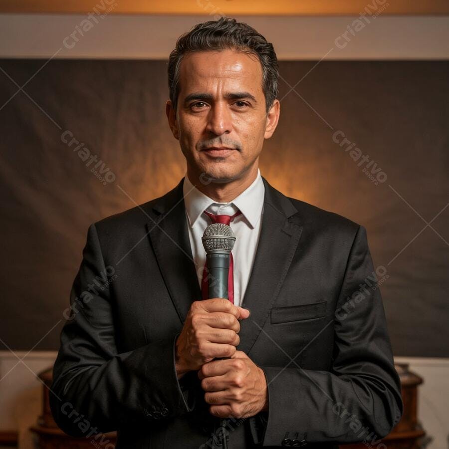 Homem de terno segurando microfone
