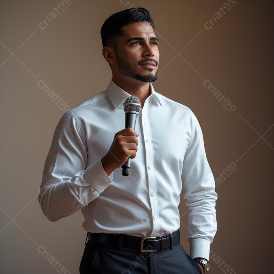 Homem segurando microfone em evento