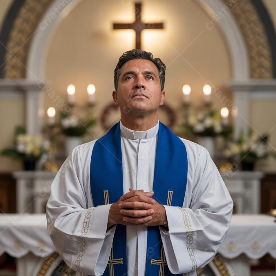 Padre em oração em igreja