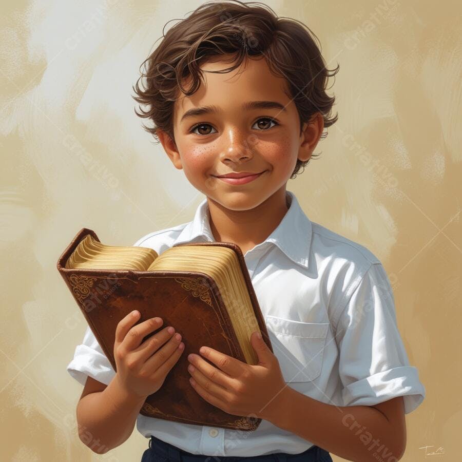 Menino lendo livro antigo sorriso alegre