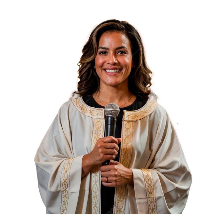 Mulher sorridente com microfone em evento