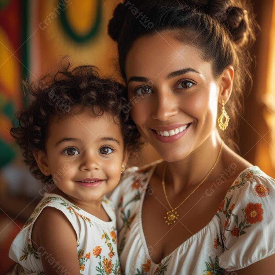 Mãe e filha sorrindo juntas retrato íntimo