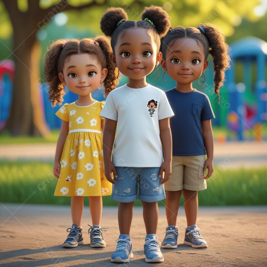 Três meninas negras sorrindo em parque