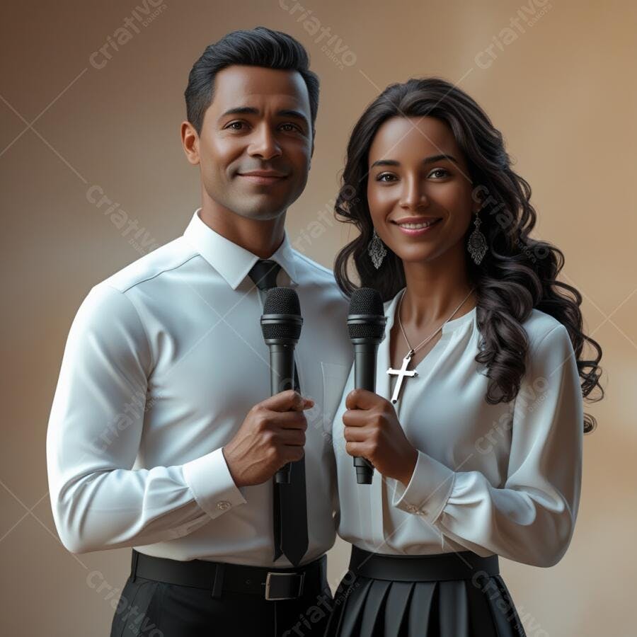 Apresentadores com microfones evento formal