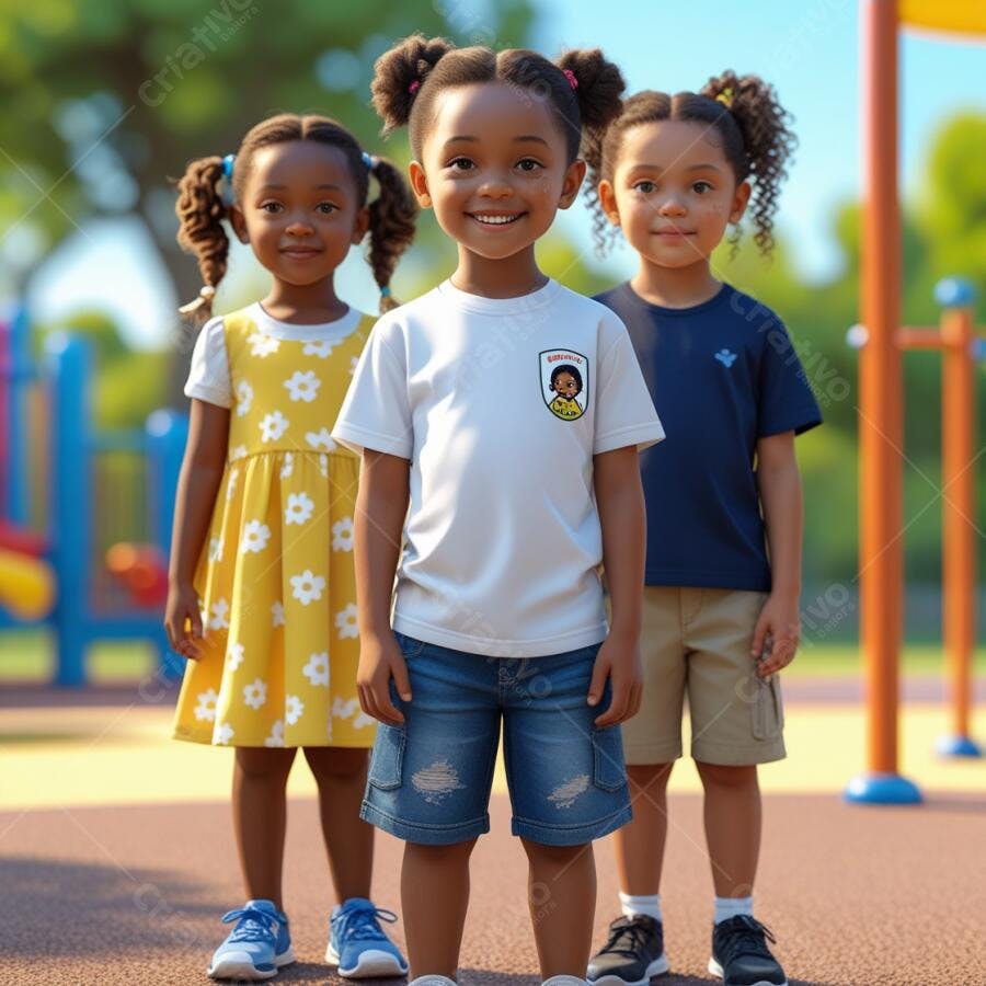 Crianças negras sorrindo em parque infantil