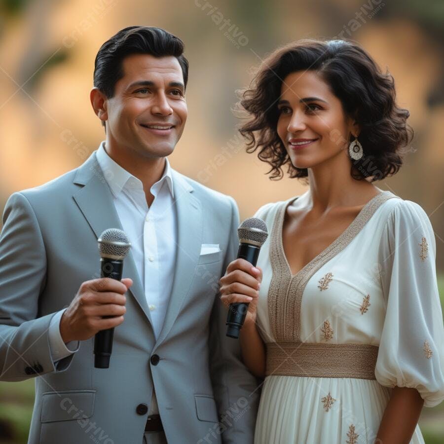 Casal dando discurso em evento ao ar livre