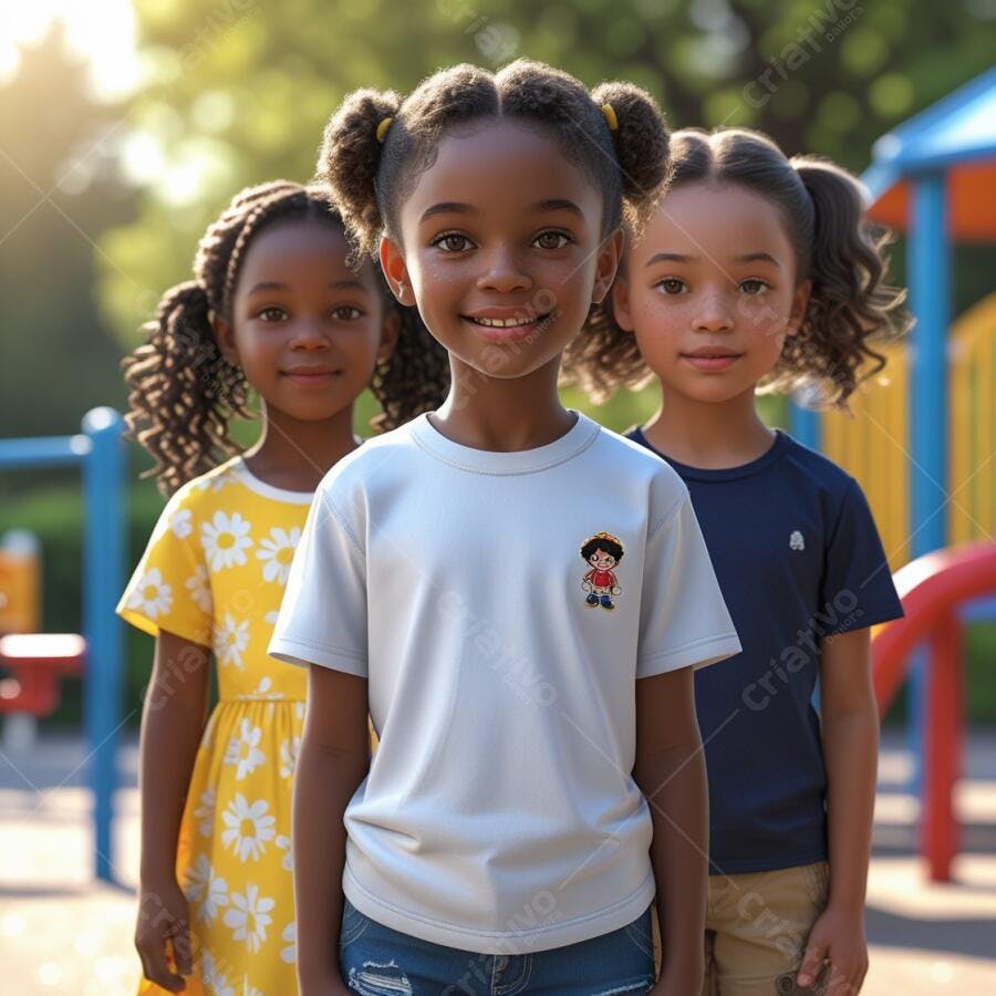 Três meninas negras sorrindo em parque