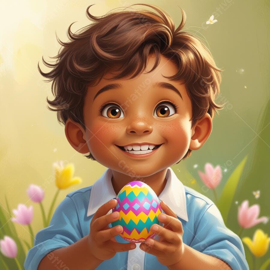 Criança feliz com ovo de Páscoa