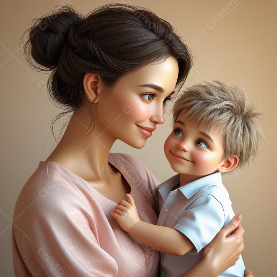 Mãe e filho sorrindo retrato amoroso