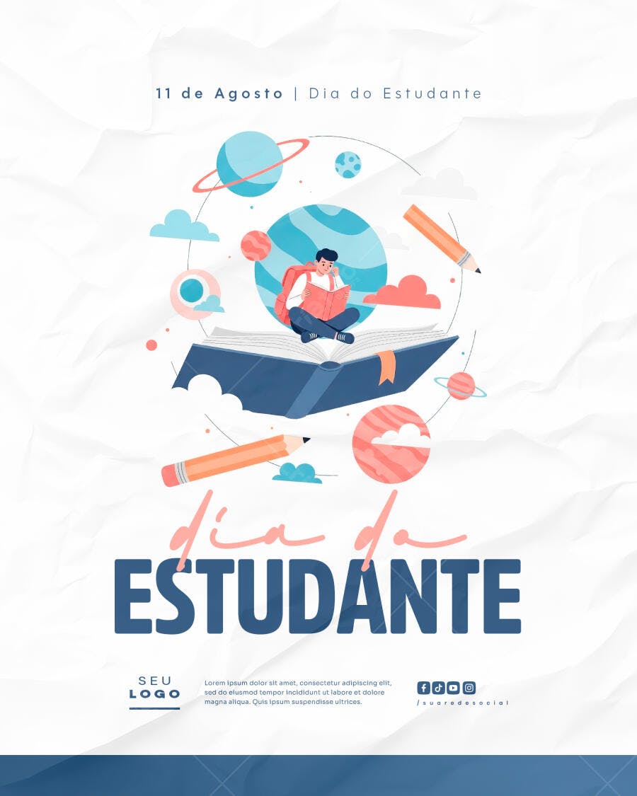 Flyer Dia do Estudante 11 de Agosto PSD Editável