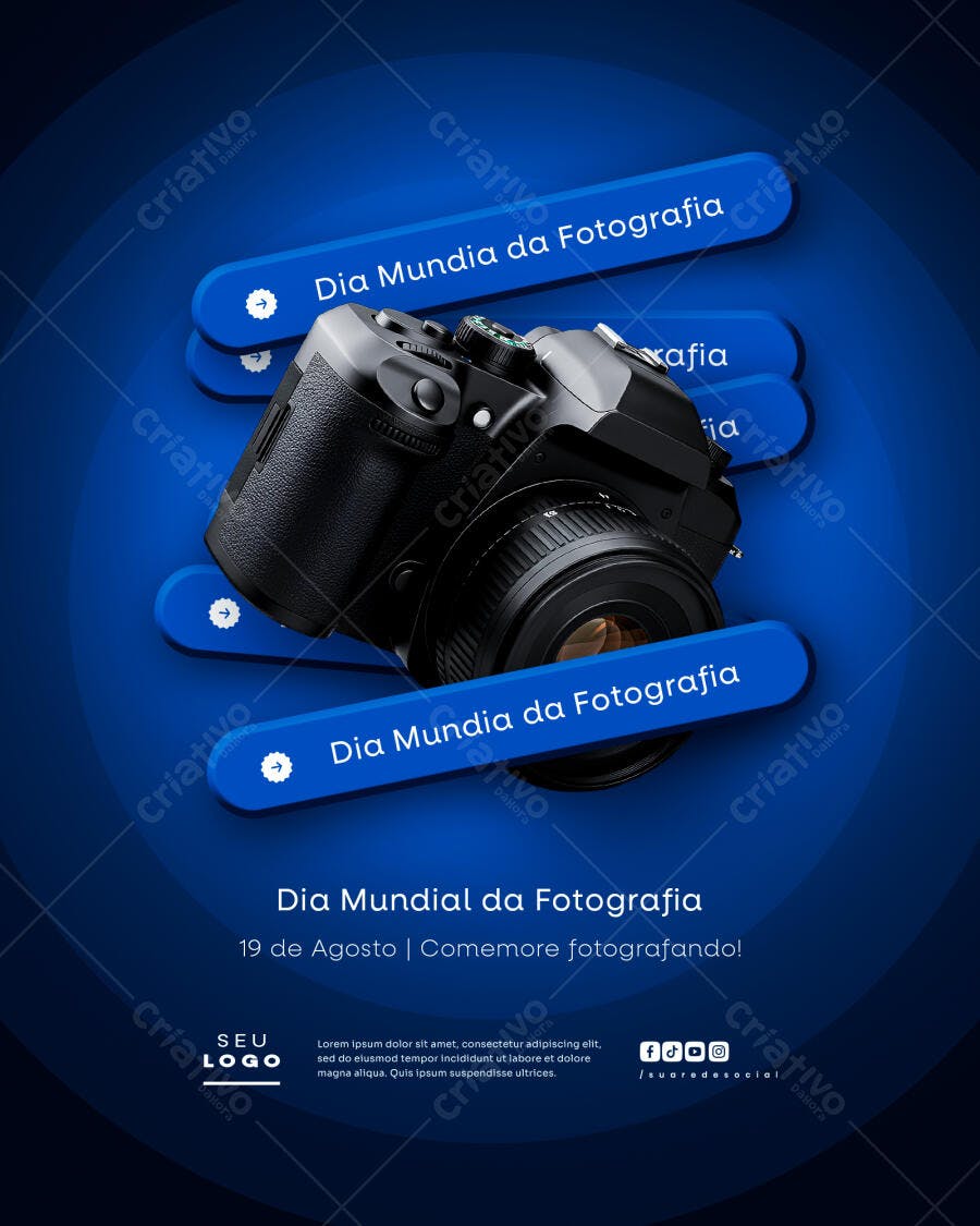 Flyer Dia Mundial da Fotografia 19 de Agosto PSD Editável