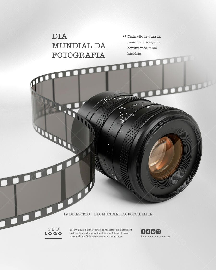 Flyer Dia Mundial da Fotografia 19 de Agosto PSD Editável