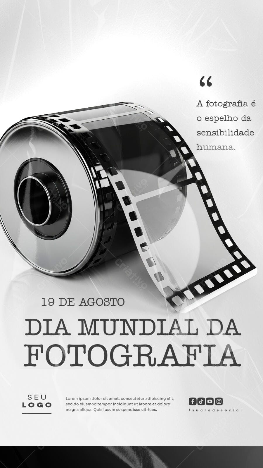 Flyer Dia Mundial da Fotografia 19 de Agosto PSD Editável