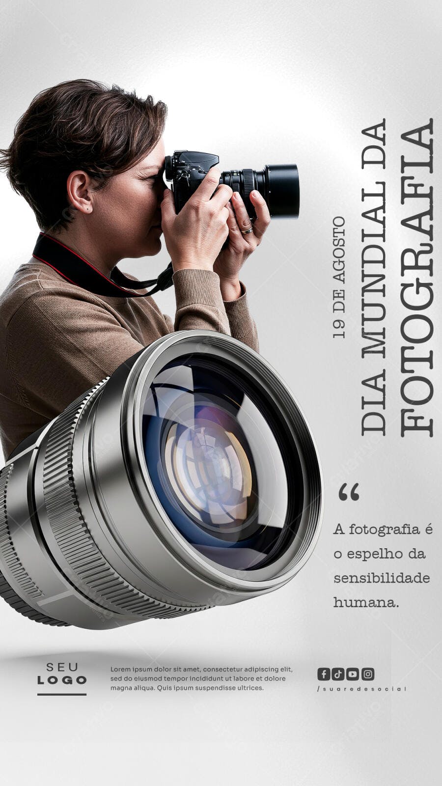 Flyer Dia Mundial da Fotografia 19 de Agosto PSD Editável